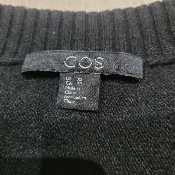 COS Long Sleeve Wool Blend Gathered Back Belted Peplum Sweater Size XS Black - Picture 10 of 12